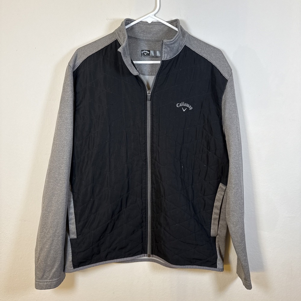 Callaway Mens M Weather Series Golf Jacket Gray Full Zip Pockets Quilted Logo